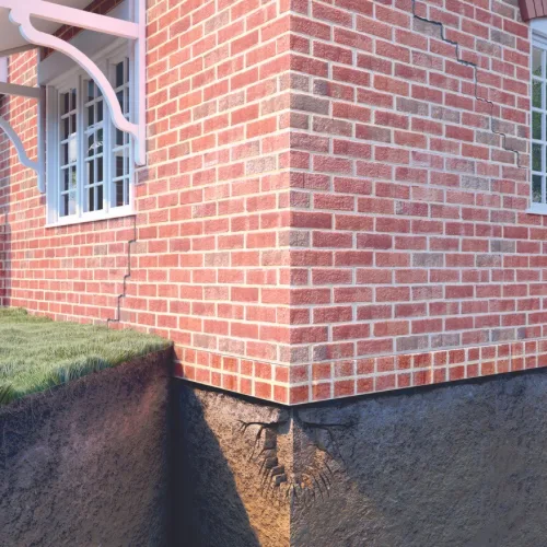 Home foundation showing signs of subsidence with ground shifting beneath